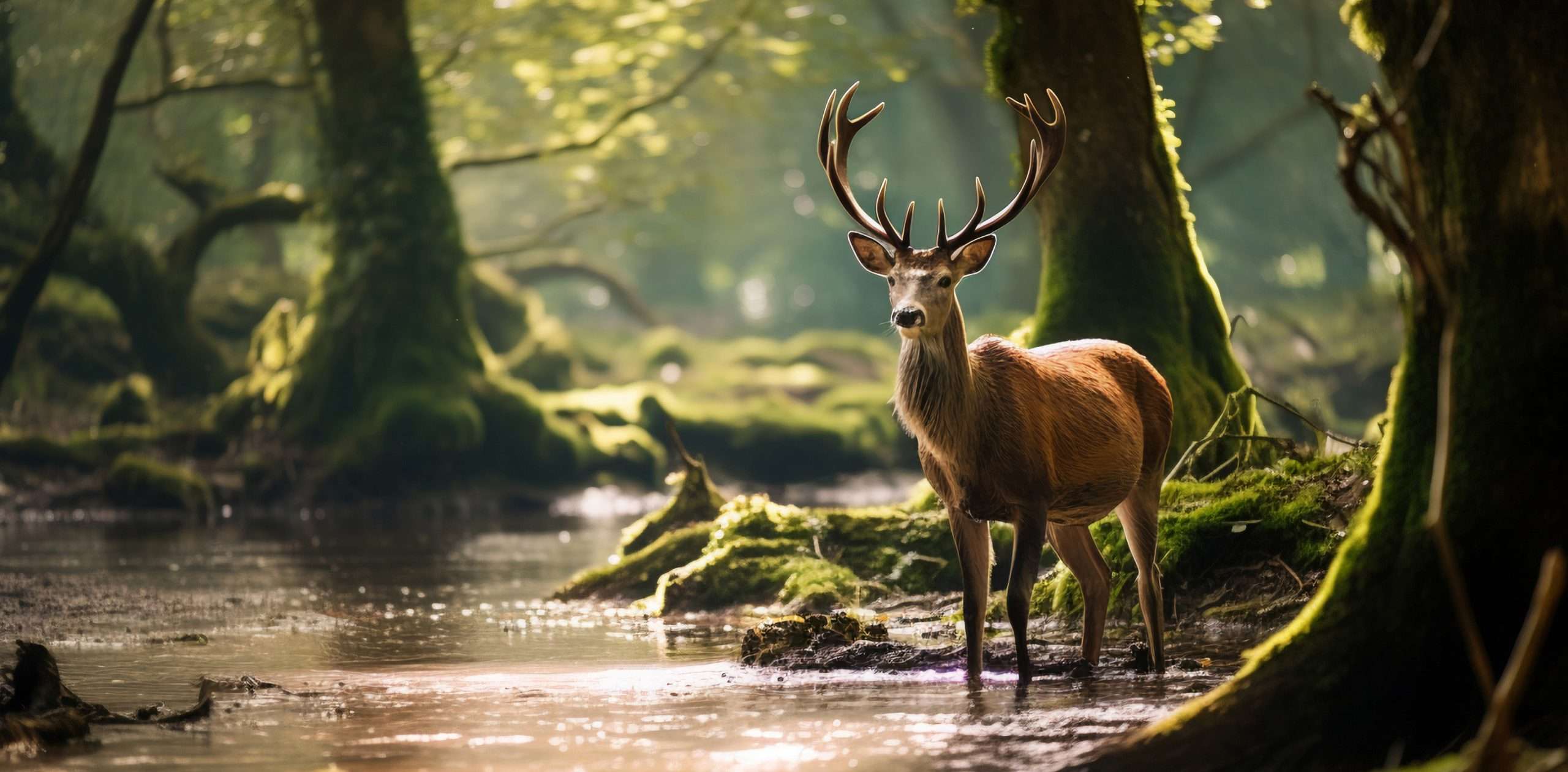 Ein Hirsch in einem moosigen Wald, stellvertretend für den Vergleich eines gesunden Mikrobioms mit einem gepflegten Garten, wie im Artikel über Probiotika auf healthmonkeys.de erklärt.